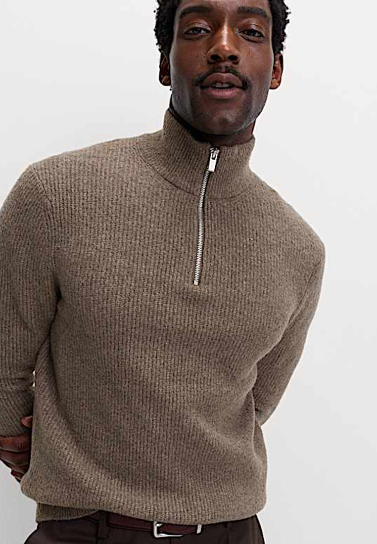 Marks & Spencer Supersoft Ribbed Half zip Jumper with Wool