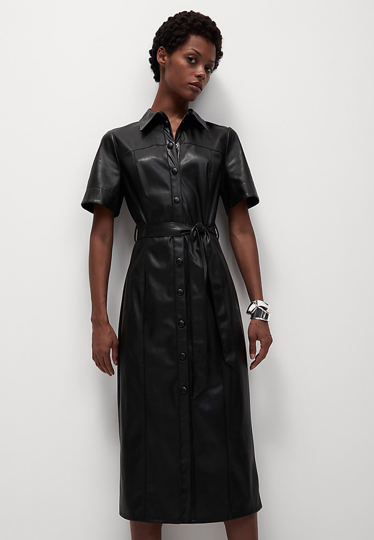 Marks & Spencer Faux Leather Belted Midaxi Shirt Dress