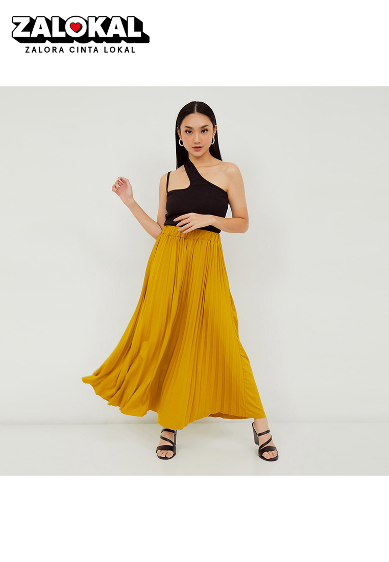 MAYONETTE Daisy Rok Plisket Panjang Wide Maxi - Yellow