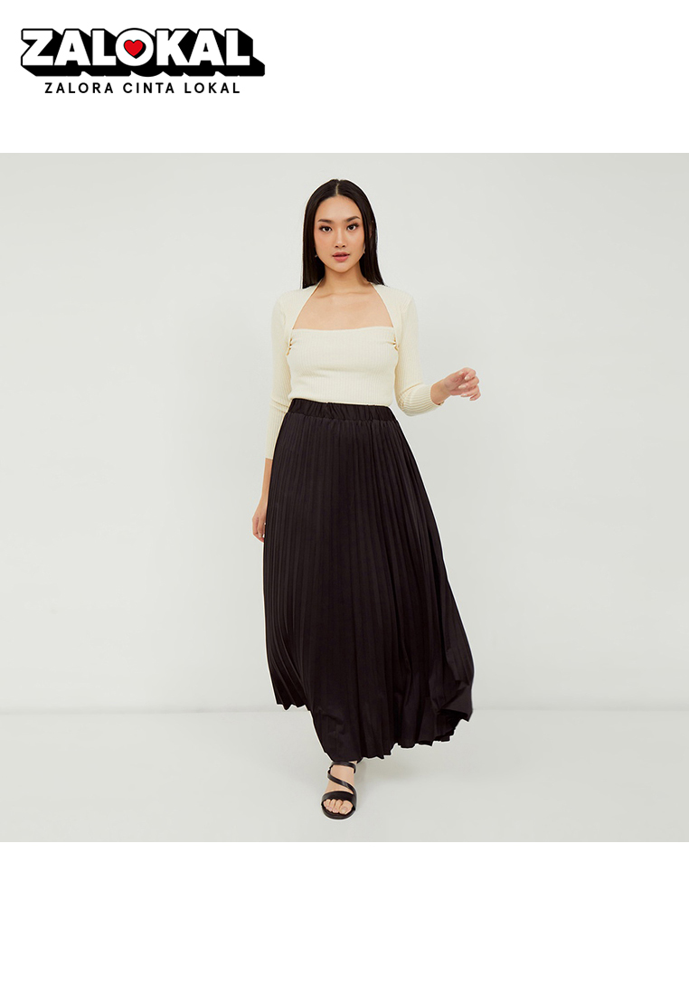 MAYONETTE Daisy Rok Plisket Panjang Wide Maxi - Black
