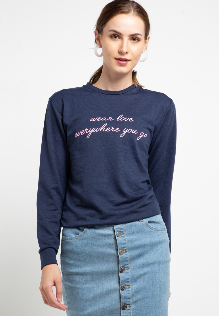MEIJI-JOY Sweater Atasan Top Long Shirt Wear Love Every Where You Go