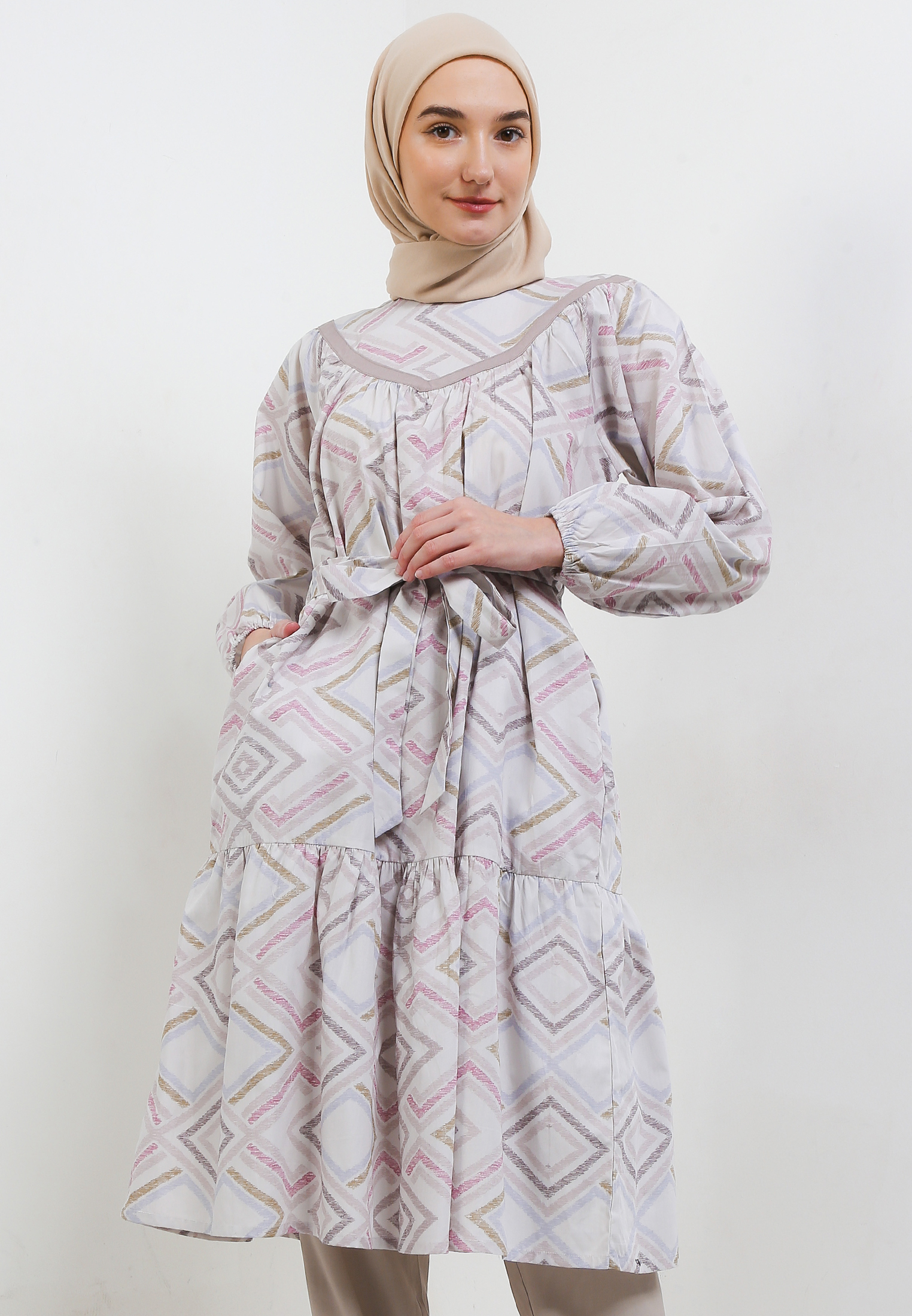MFMW Kurma Midi Dress Gamis Coklat Motif
