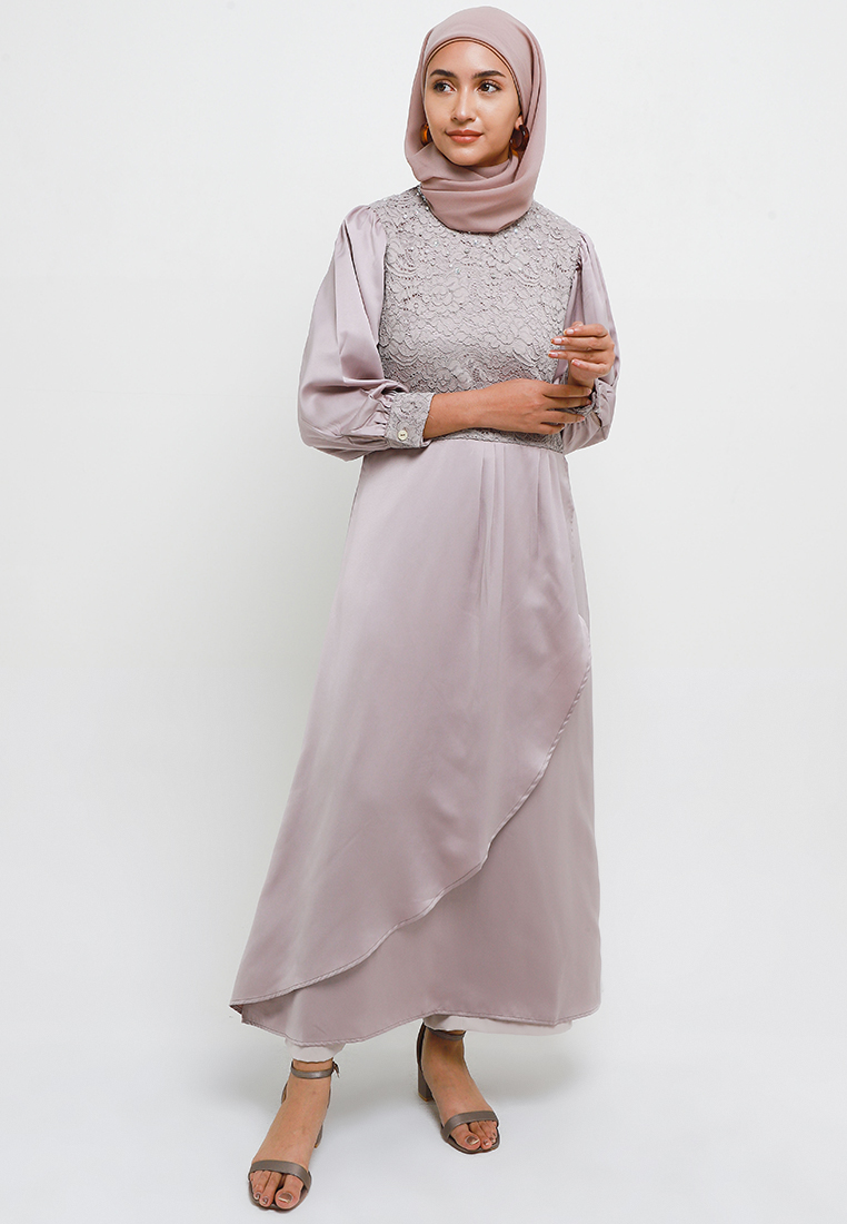 MFMW Zakia Dress Gamis Brukat Abu