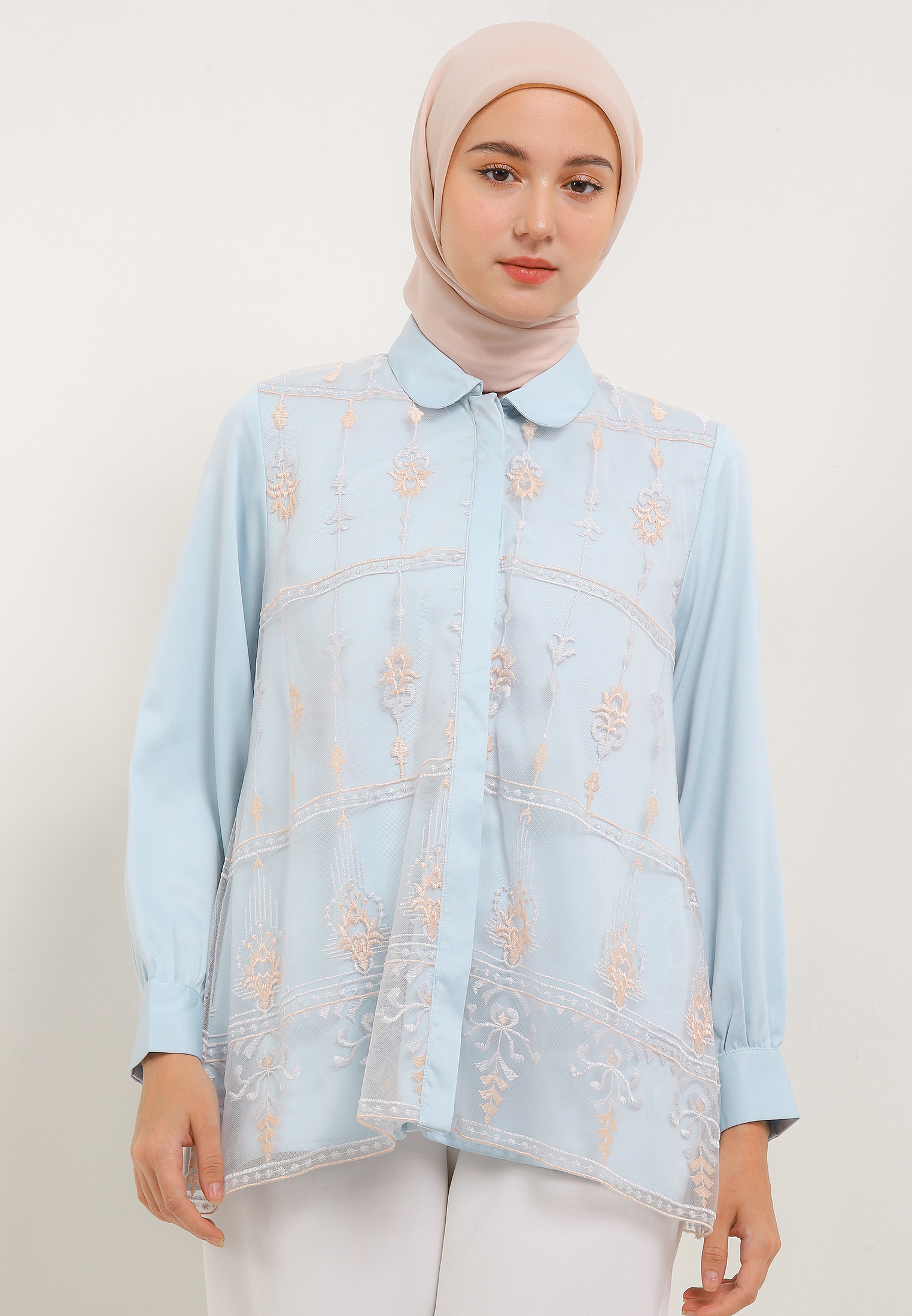 MFMW Givillia Atasan Blouse Brukat Blue
