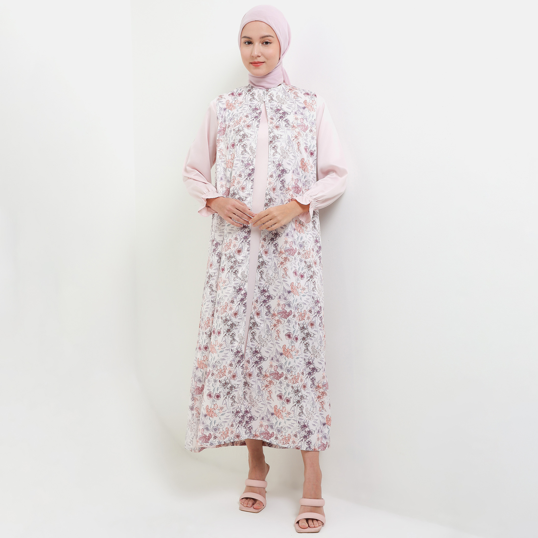 MFMW Moolan Dress Gamis Satin Multicolor Motif Bunga