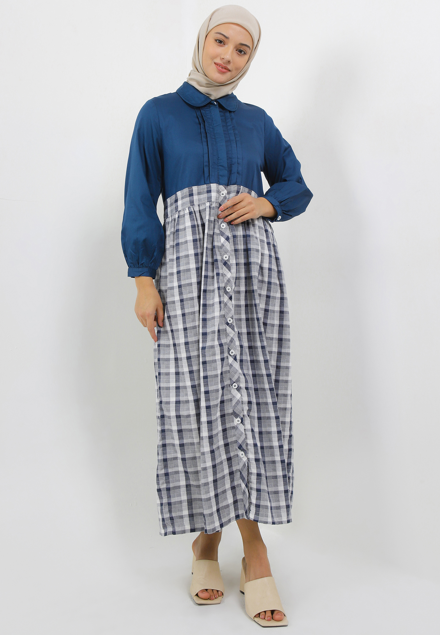 MFMW Ammabel Dress Gamis Navy Motif Kontak