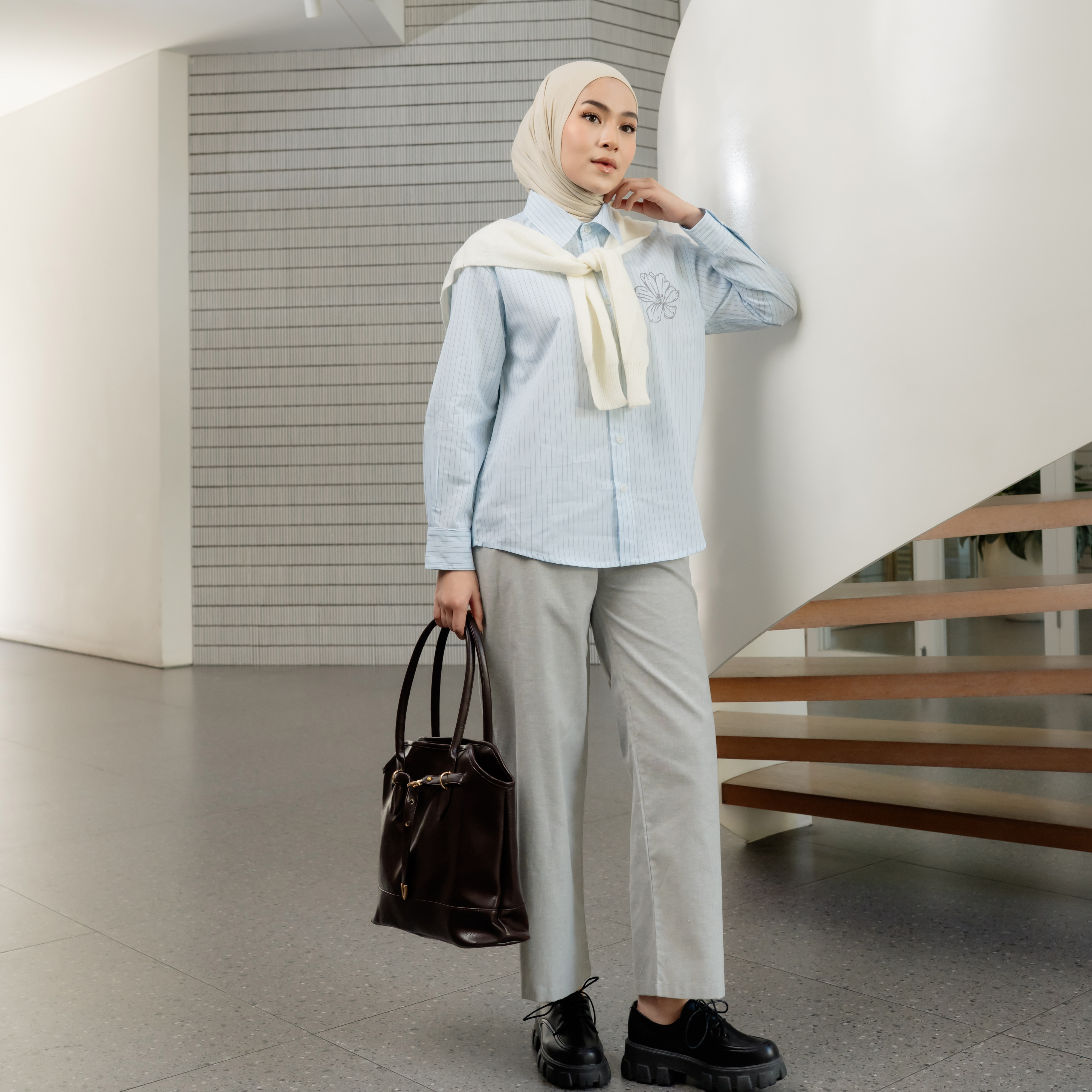 MFMW Nozomi Atasan Kemeja Blue Motif Salur
