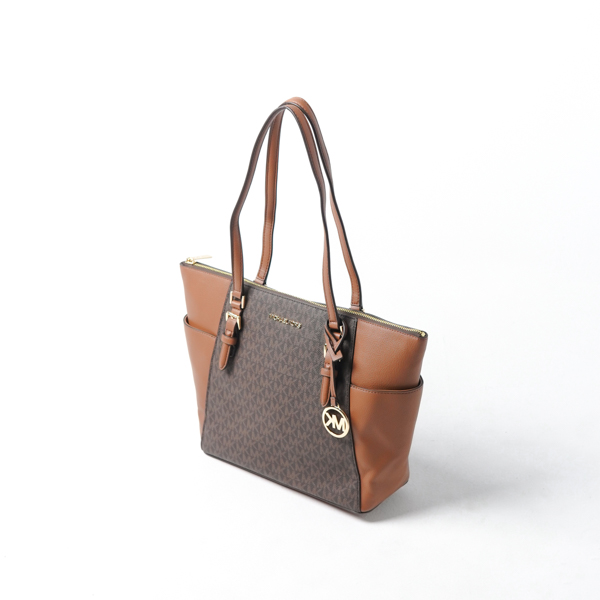 Michael Kors Tas MICHAEL KORS MK MONOGRAM DARK BROWN CAMEL SIDE TOTE BAG 100% ORIGINAL