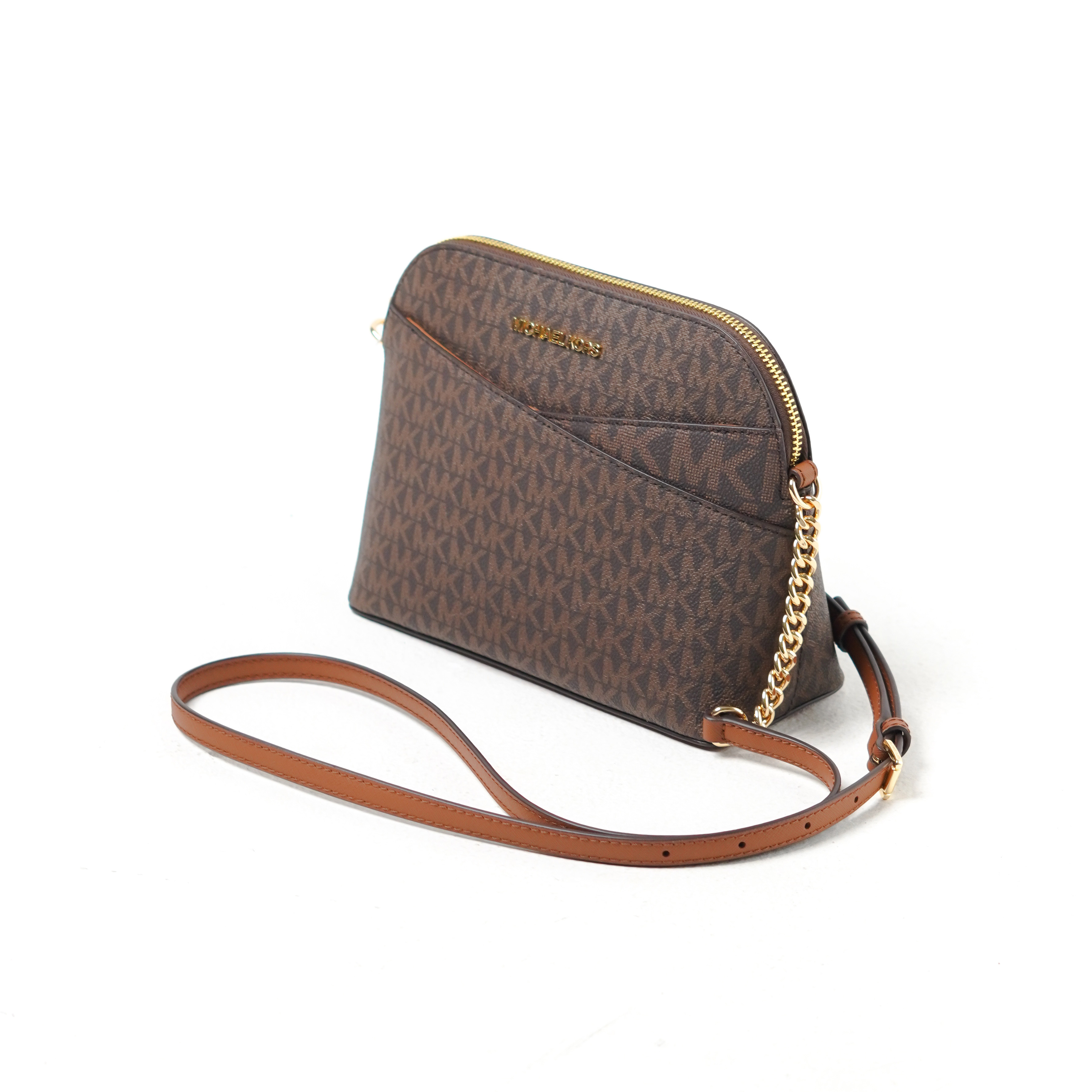 MICHAEL KORS Tas MICHAEL KORS JET SET DOME GHW MONOGRAM BROWN CHAIN SHOULDER BAG 100% ORIGINAL