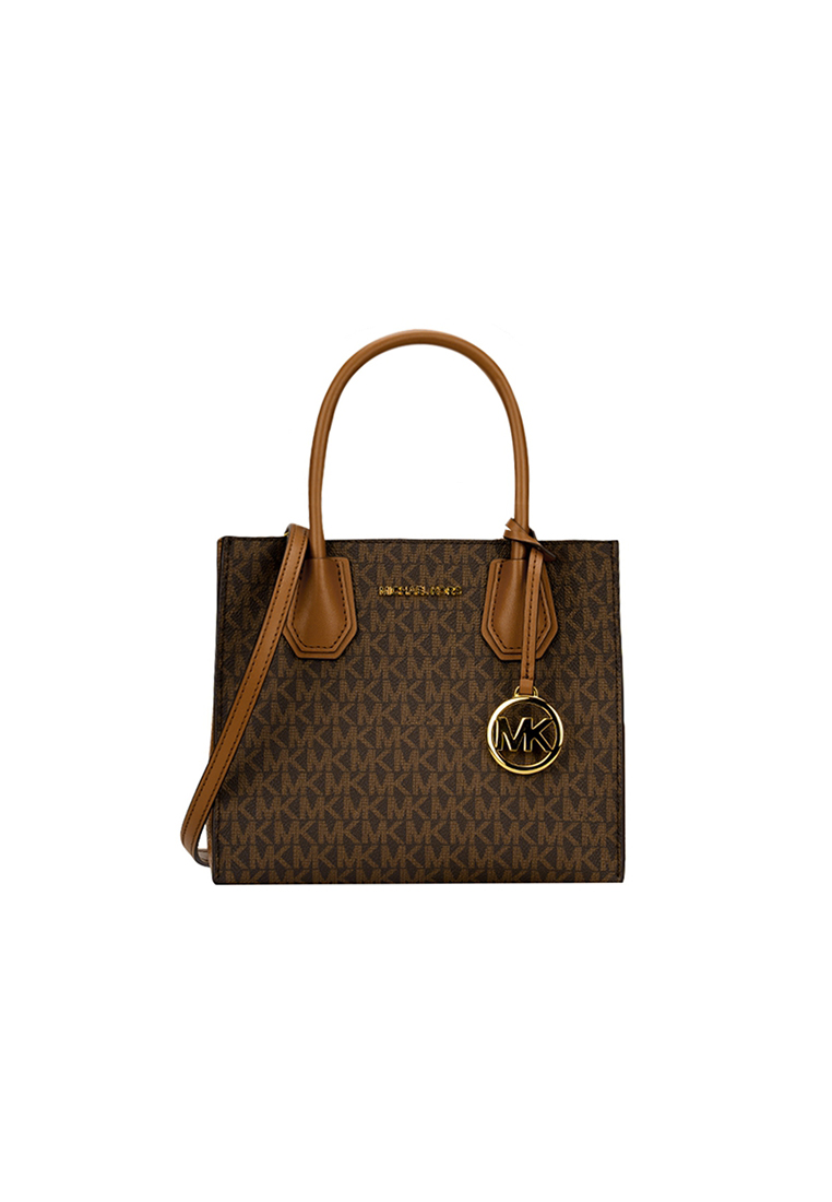 MICHAEL KORS Mercer Medium Logo and Leather Accordion Crossbody Bag In Brown 35S1GM9M2B