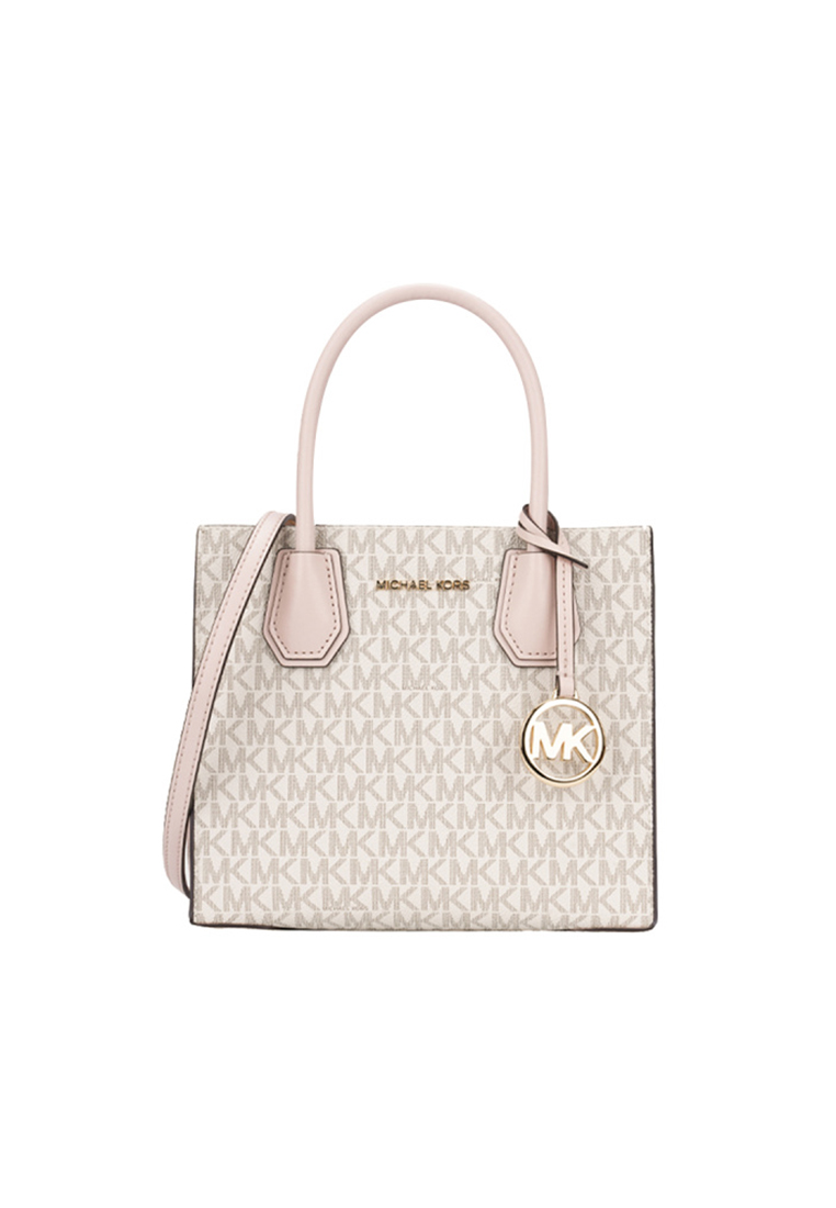 MICHAEL KORS Mercer Medium Logo and Leather Accordion Crossbody Bag In Powder Blush Multi 35S1GM9M2B