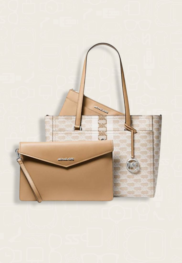 Michael Kors Maisie Large Logo Stripe 3-in-1 Tote Bag Camel