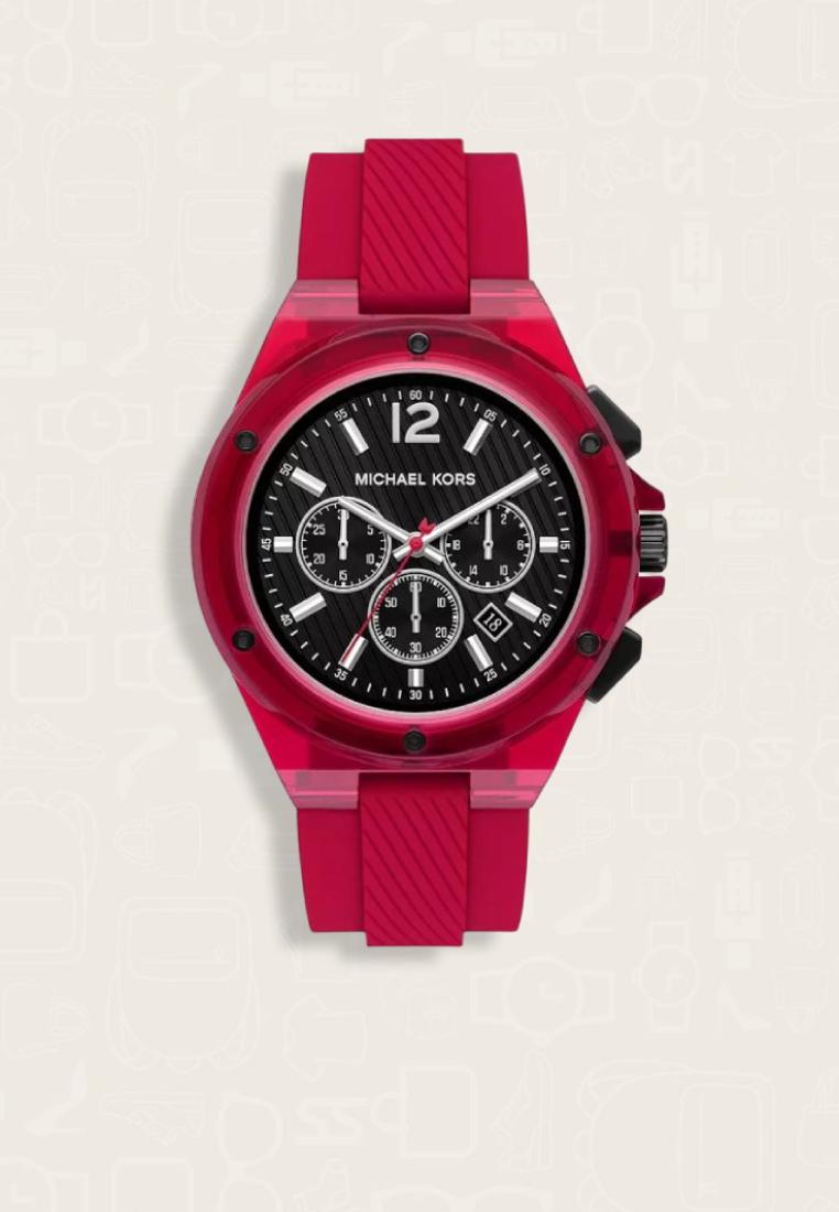 MICHAEL KORS Jam Tangan Pria Michael Kors Lennox Chronograph Red Translucent Nylon and Silicone Watc
