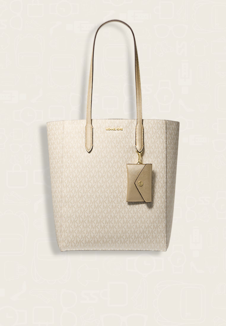 Michael Kors Vincent Large Signature Logo Tote Bag With Coin Pouch Pale Gold