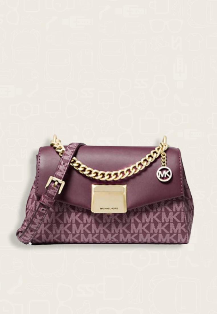 Michael Kors Lita Small Two-Tone Logo and Leather Crossbody Bag Bordeaux Multi