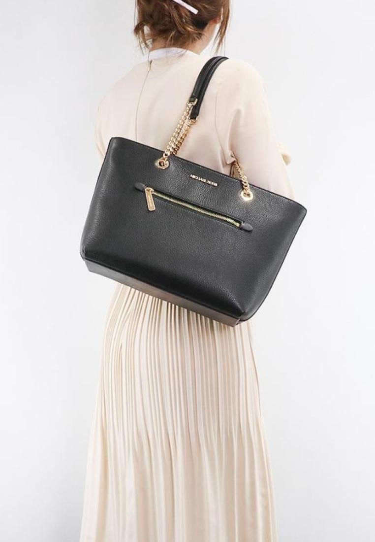 Michael Kors Jet Set Item Medium Front Zip Chain Tote Leather Black