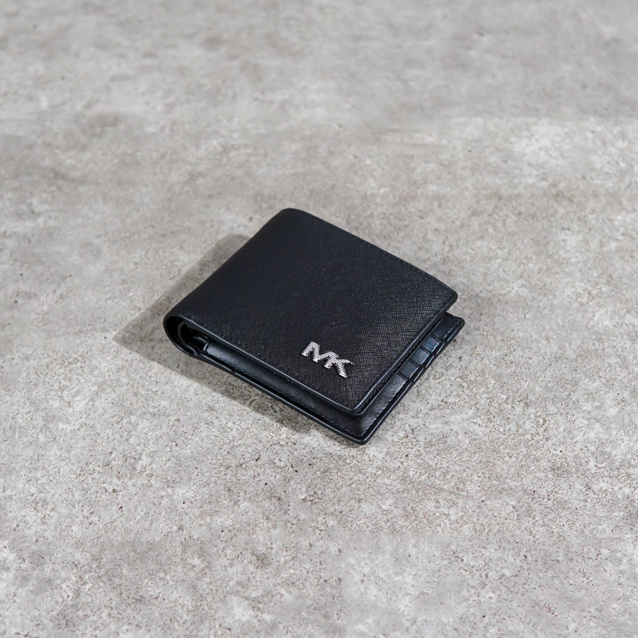 MICHAEL KORS Dompet MICHAEL KORS MK SIDE SILVER BLACK PLAIN LEATHER WALLET WITH CARD HOLDER 100% ORI