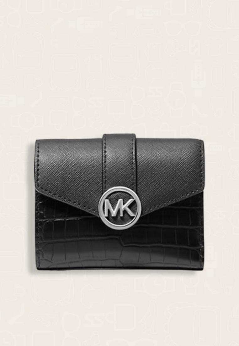 Michael Kors Carmen Medium Crocodile Embossed Tri-Fold Envelope Wallet Black