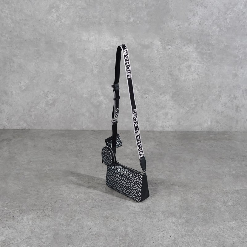 MICHAEL KORS Tas MICHAEL KORS PATTERN SILVER BLACK SHOULDER BAG WITH MULTI POUCH 100% ORIGINAL