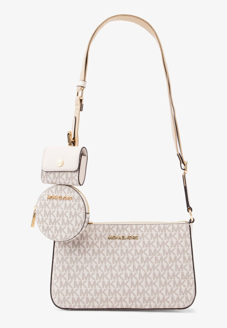 MICHAEL KORS Jet Set Logo Crossbody Bag with Case for Apple Airpods Pro Light Cream