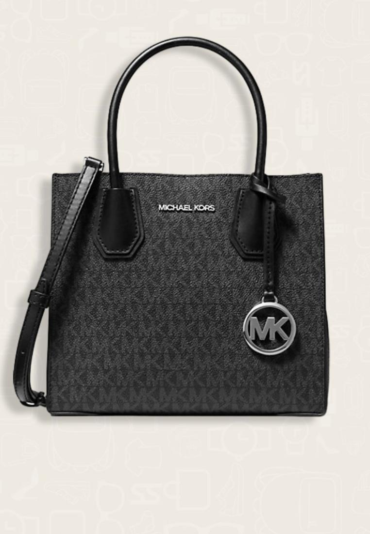 Michael Kors Mercer Medium Logo and Leather Accordion Crossbody Bag Black