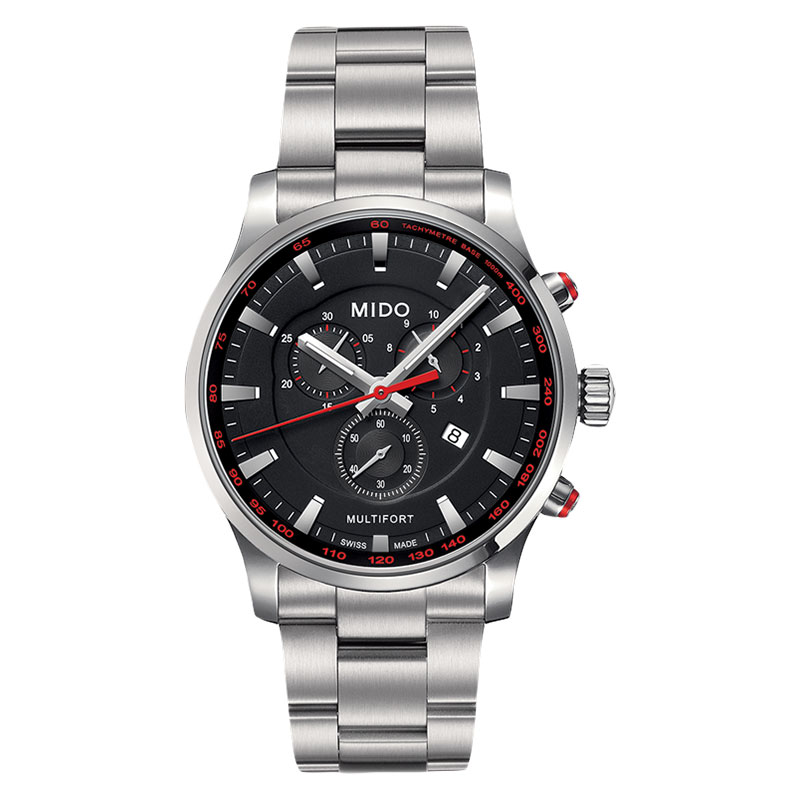 Mido Jam Tangan Pria MIDO Multifort M005.417.11.051.00 Chronograph Black Dial Stainless Steel Strap