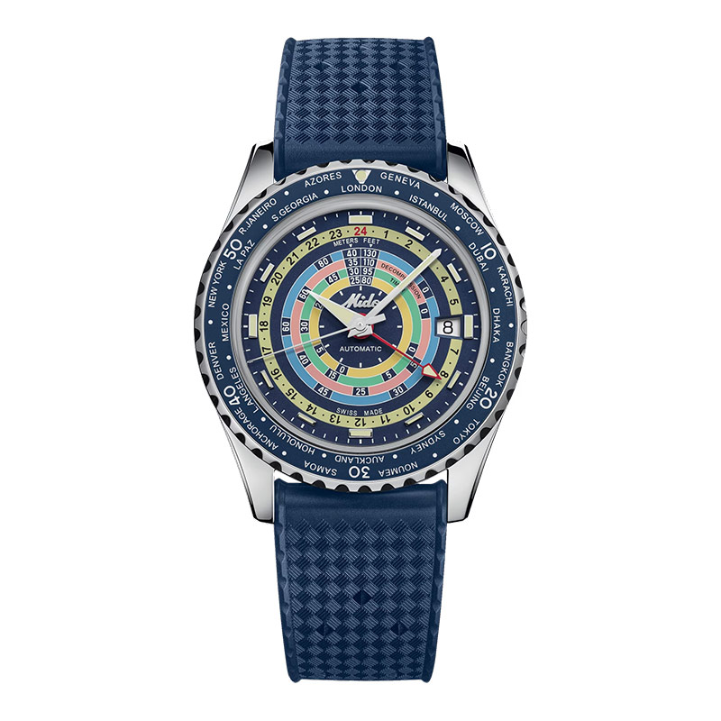 Mido Jam Tangan Pria MIDO Ocean Star M026.829.17.041.00 Decompression Worldtimer Dial Blue Rubber St