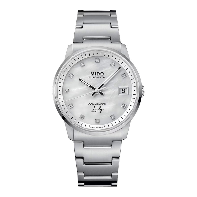 Mido Jam Tangan Wanita Mido Commander M021.207.11.106.00 Lady Silver Diamonds MOP Dial Stainless Ste