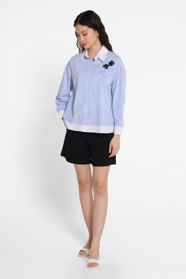 MINIMAL - Genevieve - Kemeja Bordir Payet Bunga - Blue Light Colour Blue_Light