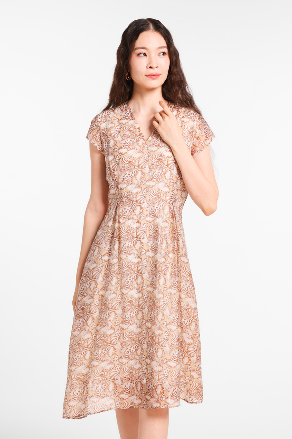 MINIMAL - Shella - Dress Midi Motif Kerang - Beige Colour Beige