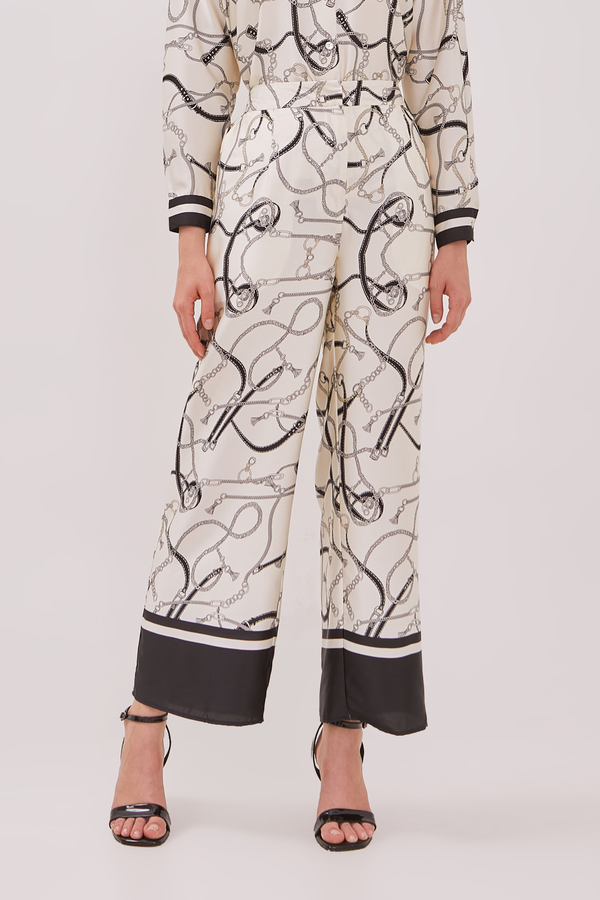MINIMAL - Chaineste - Chain Print Satin Trouser  - Beige Warna Beige
