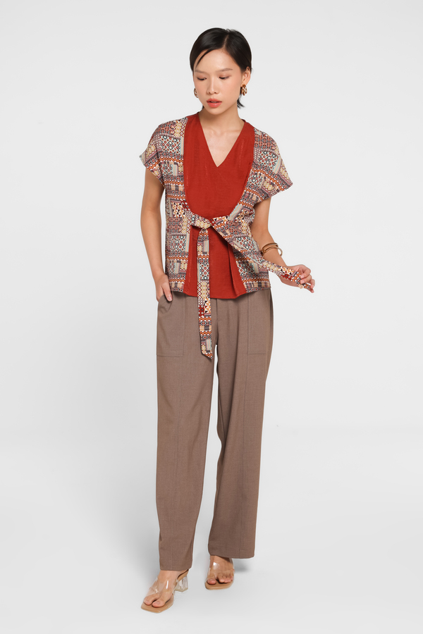 MINIMAL - Madhawi - Blus Motif Print Batik Tenun - Brown Colour Brown