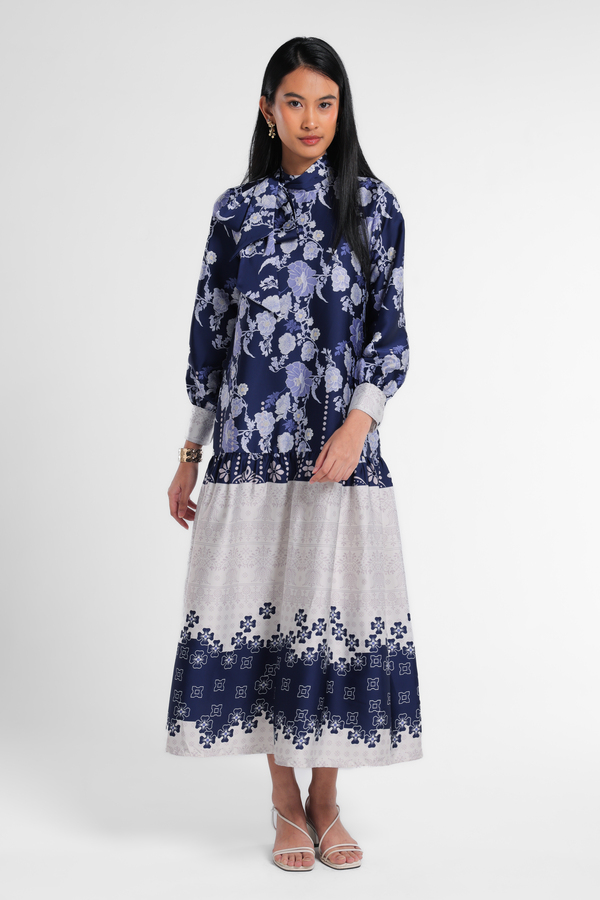 MINIMAL - Jeanna - Gamis Motif Bunga - Blue