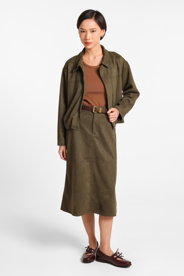 MINIMAL - Miley - Jacket Wanita Dengan Bahan Suede - Olive Warna Olive