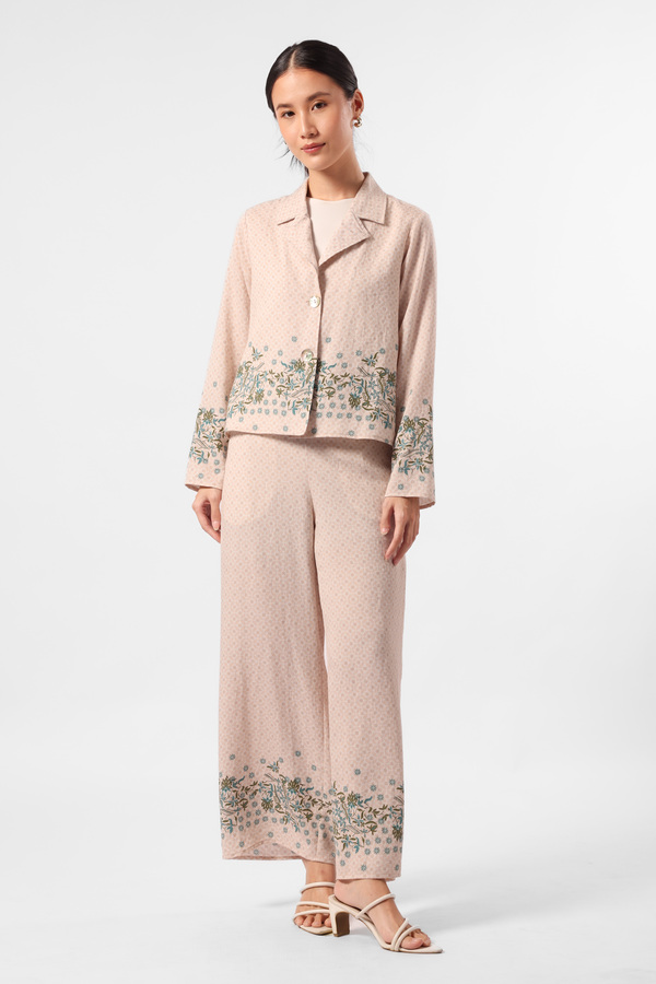 MINIMAL - Ayudewi - Crop Blazer Motif Bunga - Beige Warna Beige