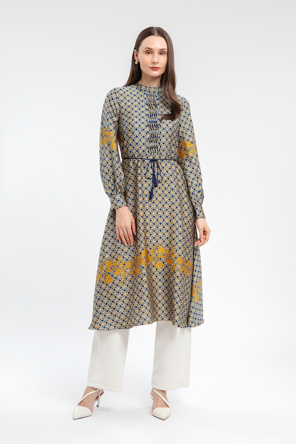 MINIMAL - Aqila - Gamis Motif Bunga Geometris - Navy Warna Navy