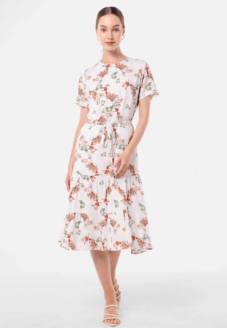 MINIMAL - Tangled - Dress Rayon Motif Bunga - White