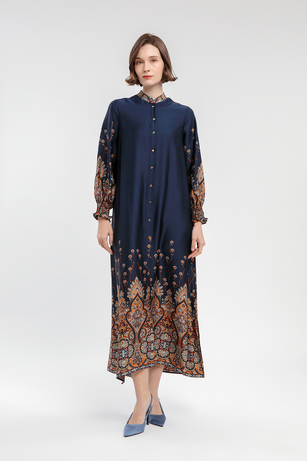 MINIMAL - Alisha - Gamis Motif Etnik - Navy Warna Navy