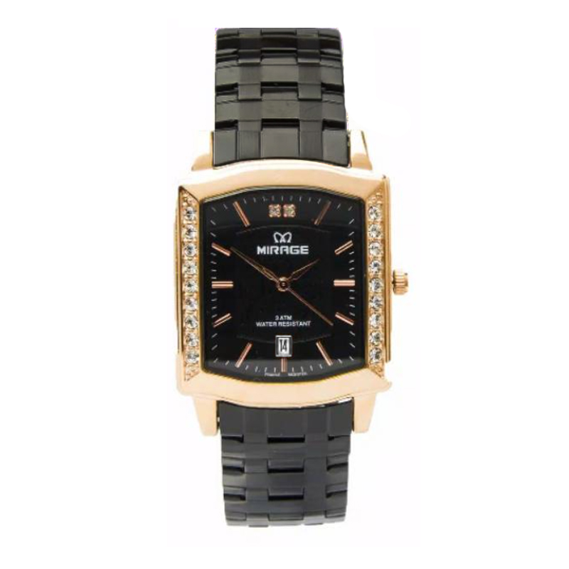 Mirage 7442 Rosegold Black Man MDBBRBA Jam Tangan Unisex