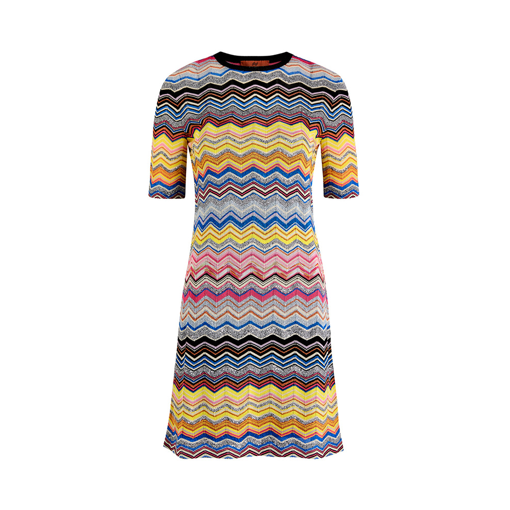 Missoni Zigzag Chevron Mini Dress Blue/Yellow Multicolor