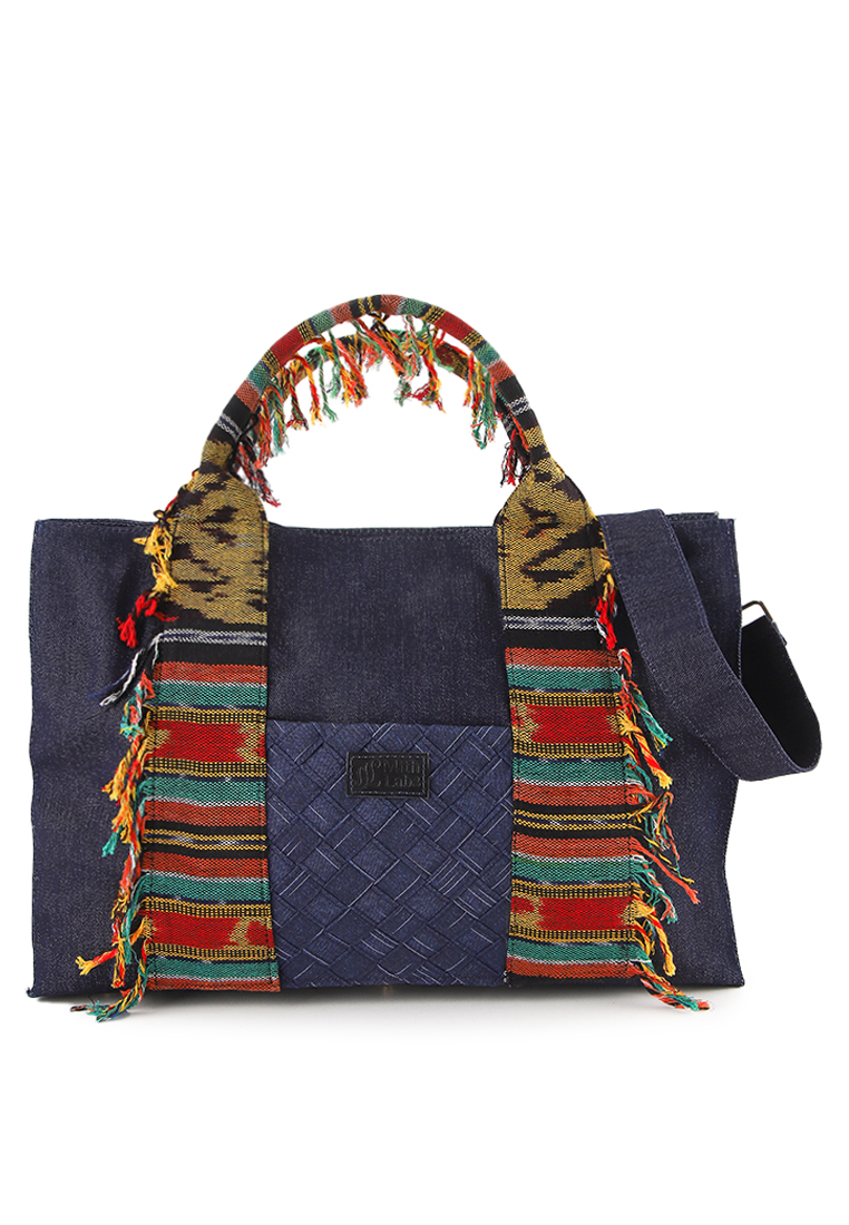 MITHLABS Gayatri Totebag - Tas Wanita Denim Kombinasi Tenun Etnik - Handmade Lokal Premium