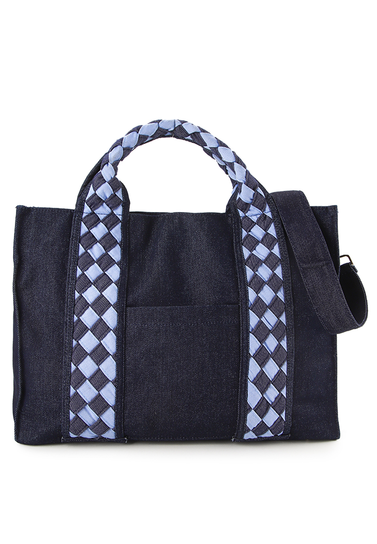 MITHLABS Gayatri Totebag - Tas Wanita Denim Kombinasi Tenun Etnik - Handmade Lokal Premium
