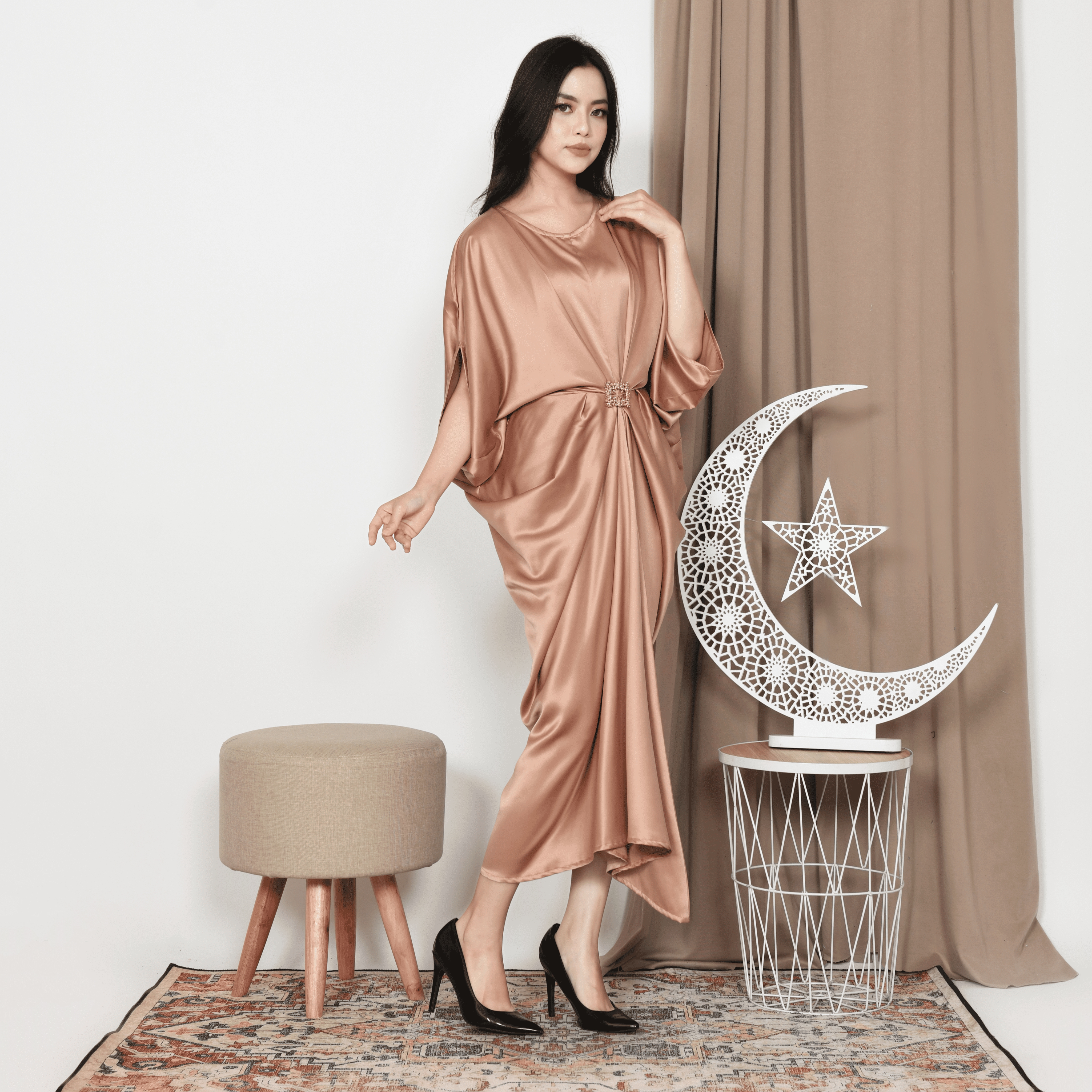 MKY CLOTHING Kanza Draped Caftan in Brown