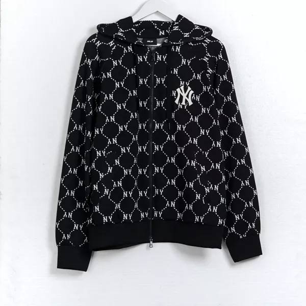 MLB Hoodie MLB NY MONOGRAM LINE WHITE BLACK ZIP HOODIE 100% ORIGINAL