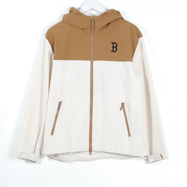 MLB Jaket MLB NY BACK OUTLINE HALF BROWN CREAM ZIP TRACK WIND JACKET 100% ORIGINAL