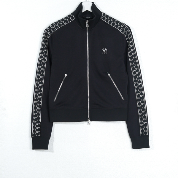 MLB Jaket MLB NY BAND TAPE SHOULDER MONOGRAM WHITE BLACK ZIP TRACK JACKET 100% ORIGINAL