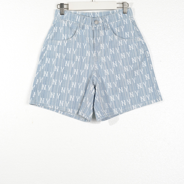 MLB Celana MLB NY MONOGRAM WHITE LINE DENIM LIGHT BLUE SHORT PANTS 100% ORIGINAL