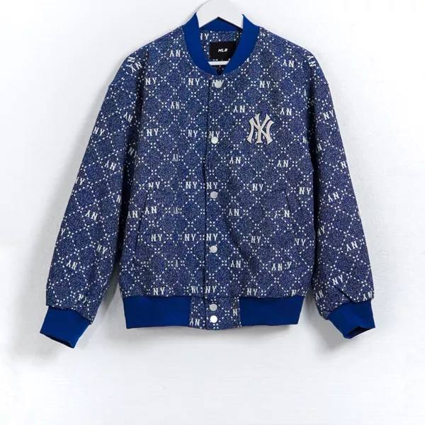 MLB Jaket MLB NY MONOGRAM WHITE BLUE BOMBER JACKET 100% ORIGINAL