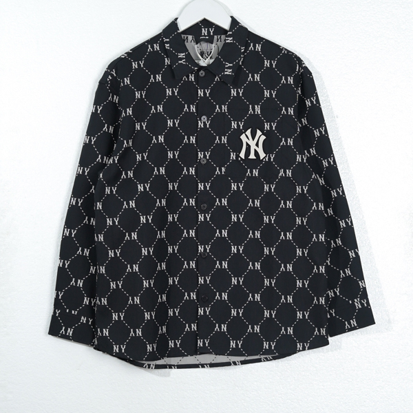 MLB Kemeja MLB NY MONOGRAM LINE SS25 WHITE BLACK LONG SHIRT 100% ORIGINAL