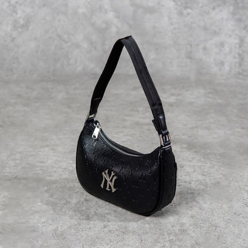 MLB Tas MLB NY SILVER BLACK LEATHER HOBO BAG 100% ORIGINAL
